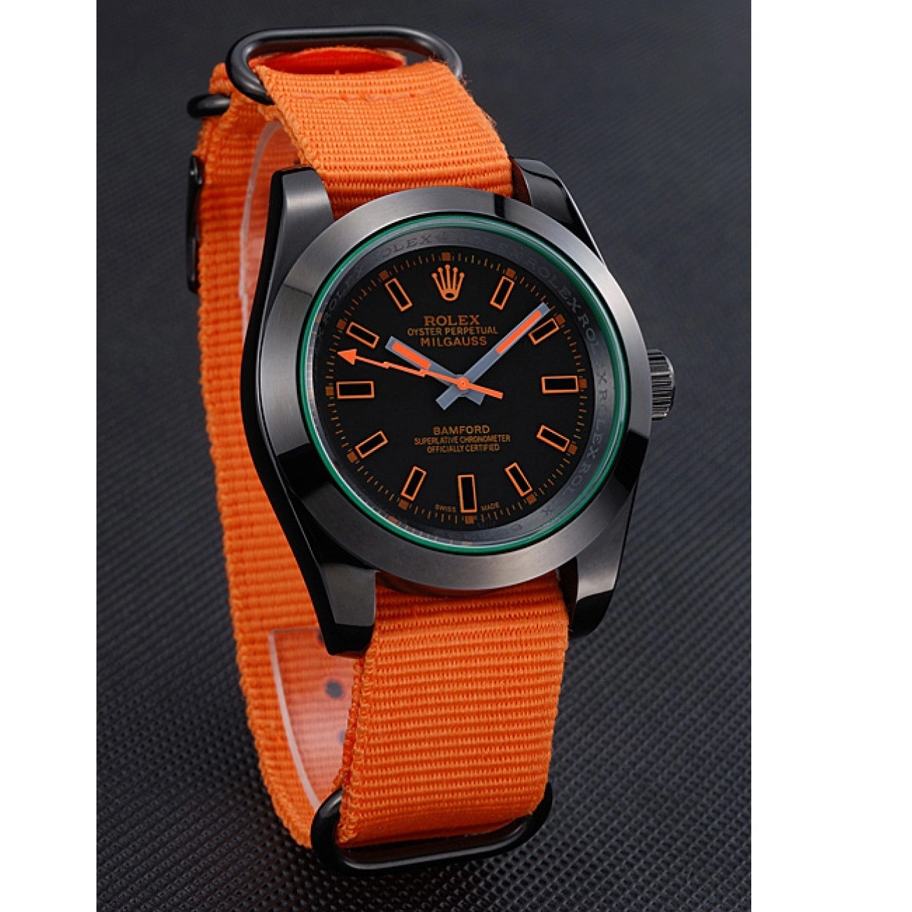 Aaa replica watch Nylon Strap Orange Milgauss Bamford Rolex 622003 0717